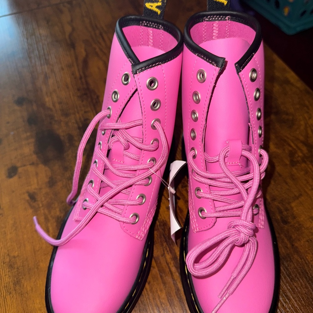 Pink Combat Boots with White Laces